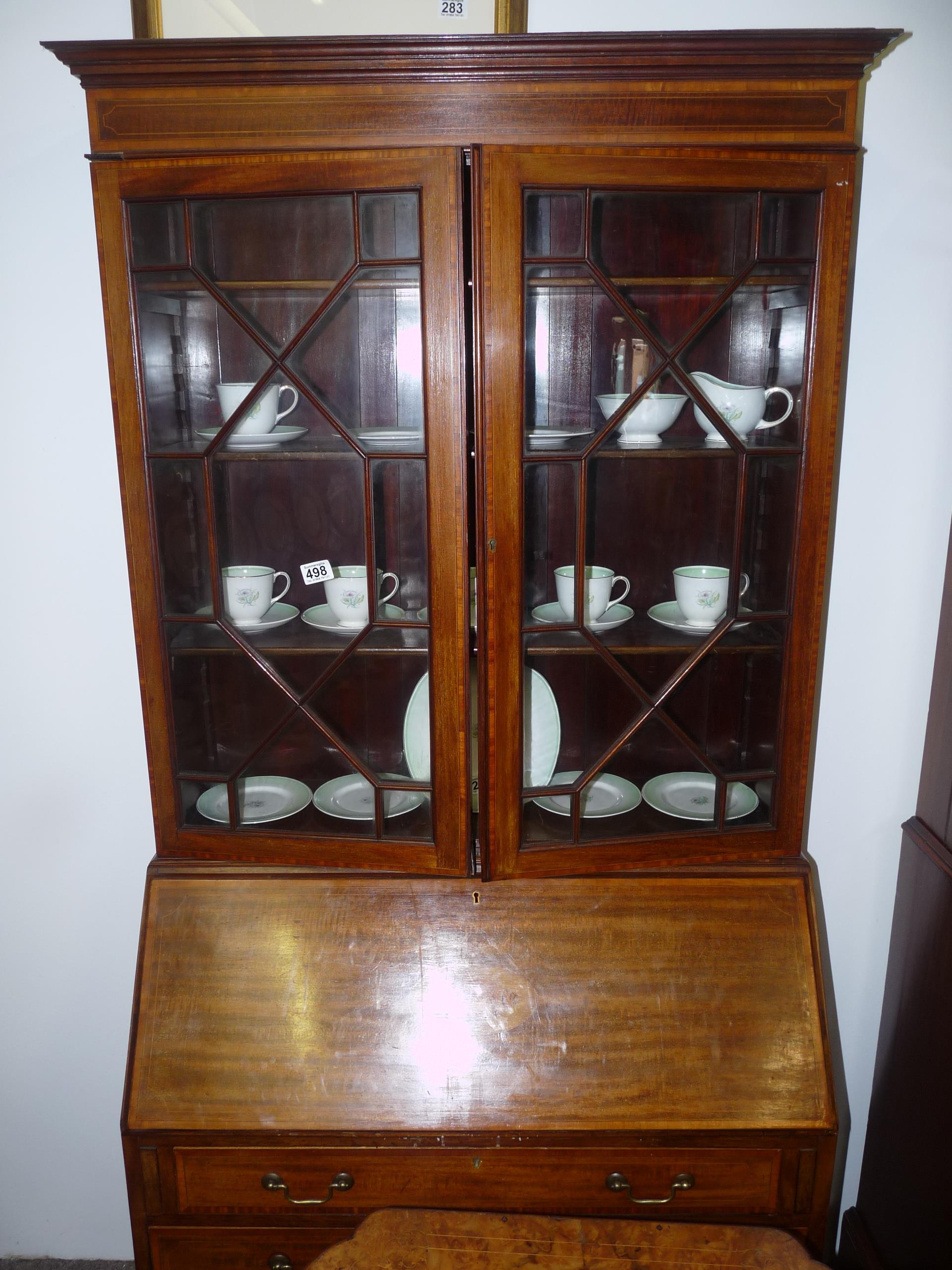 Edwardian inlaid bureau bookcase