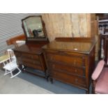 Oak dressing table and chest