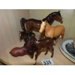 Set of five matt and gloss finish Beswick horses