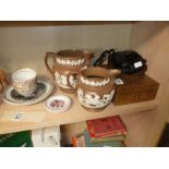 Writing box, stoneware jugs etc