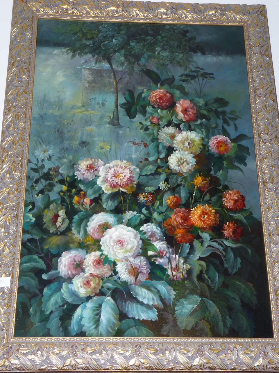 Large gilt framed floral oil on canvas