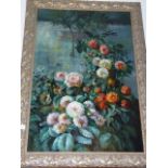 Large gilt framed floral oil on canvas