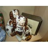 Pair of Staffordshire dogs & framed Harrogate scenes