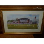 Signed Terry Harrison Old Trafford Cricket print