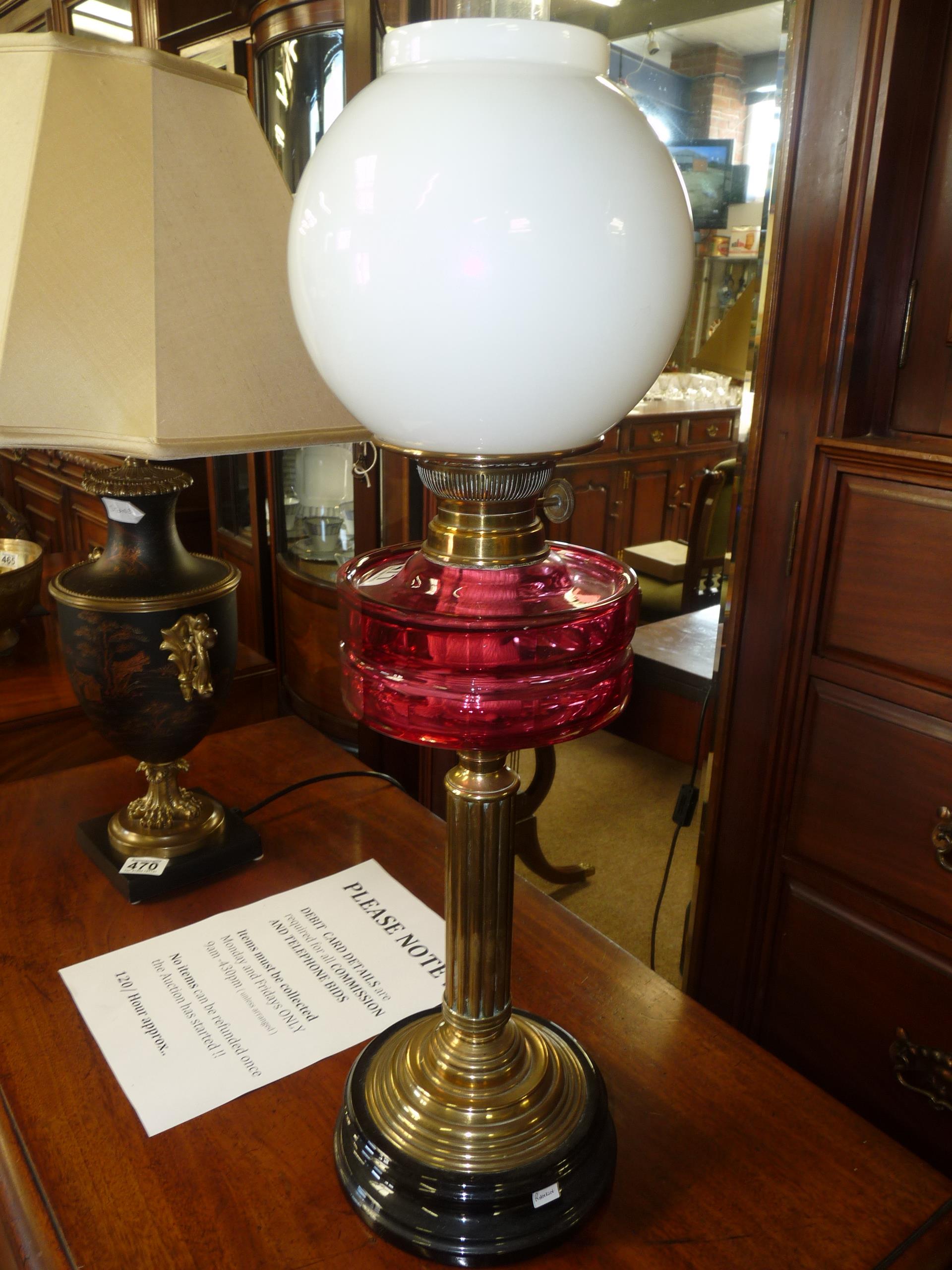 Victorian ruby glass oil lamp