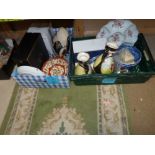 2 boxes - vases, blue and white bowls etc