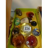 Collection of glass paperweights and decorative eggs