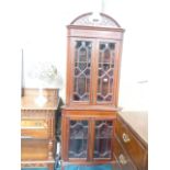 Edwardian inlaid mahogany standing corner cupboard