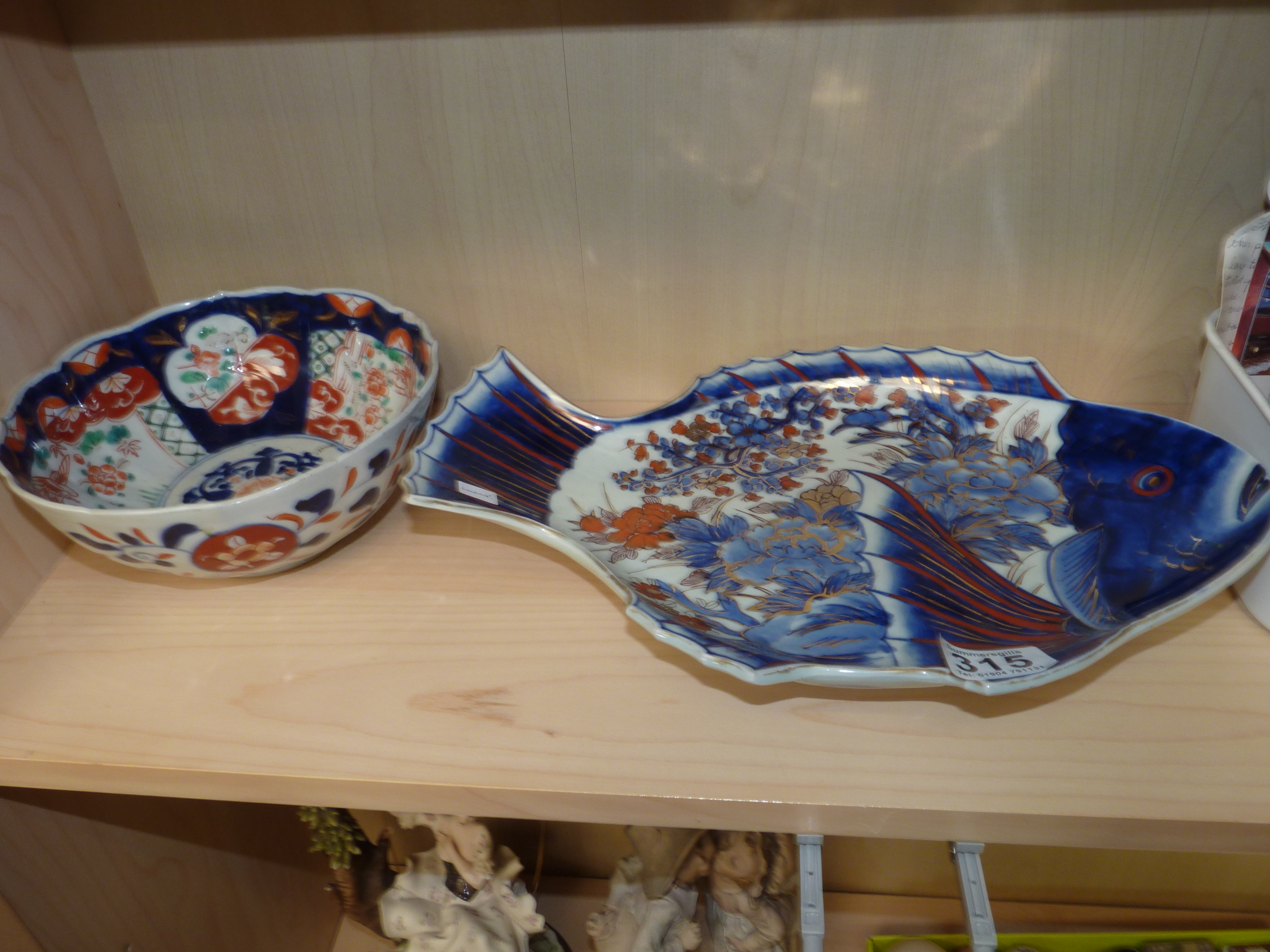 Oriental fishplate and Imari bowl