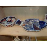 Oriental fishplate and Imari bowl