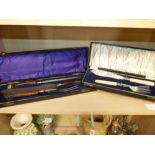 Pair of cased carving skewers and cutlery