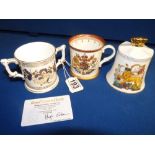 Three commemorative pieces incl. Crown Derby and Aynsley