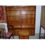 2 teak display shelves and cabinet