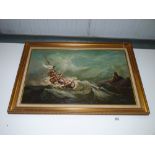 Oil on canvas of shipwreck scene - B J Miles