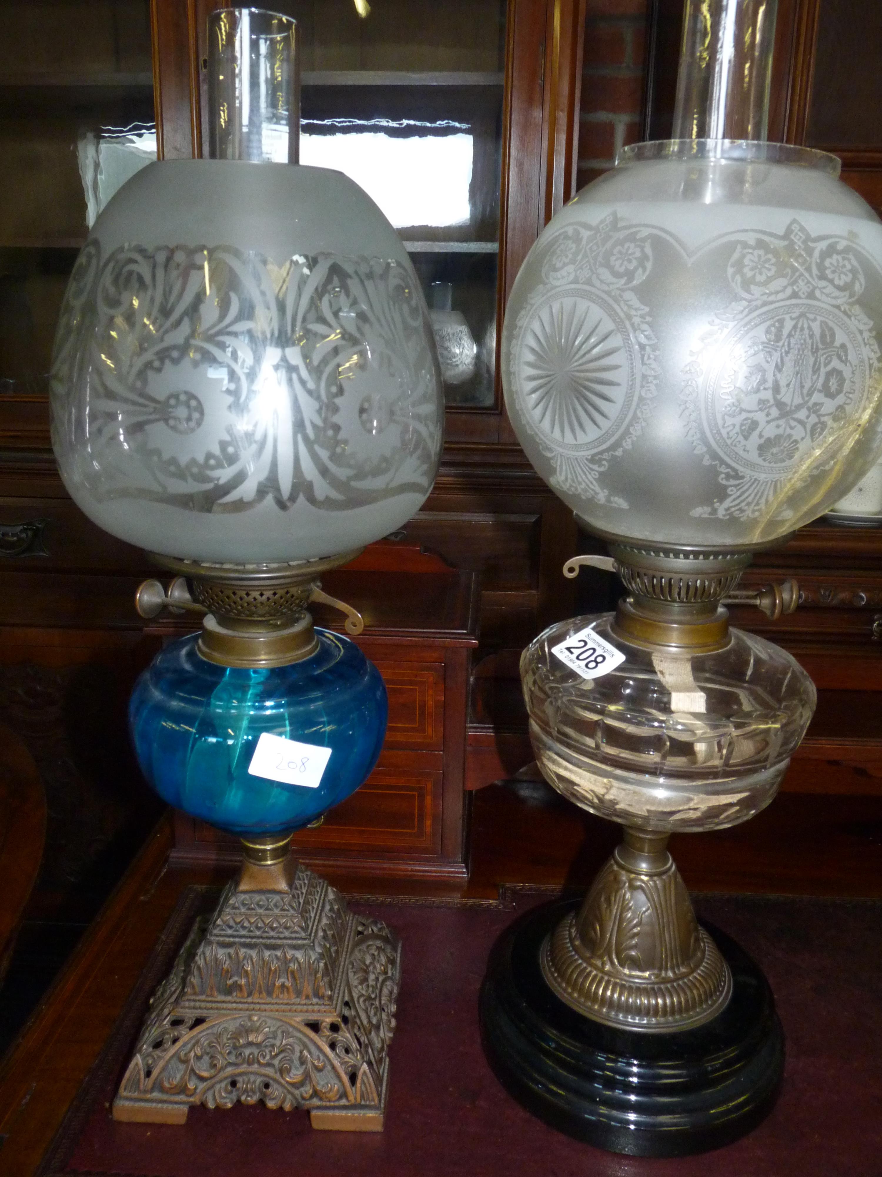 2 x Victorian oil lamps