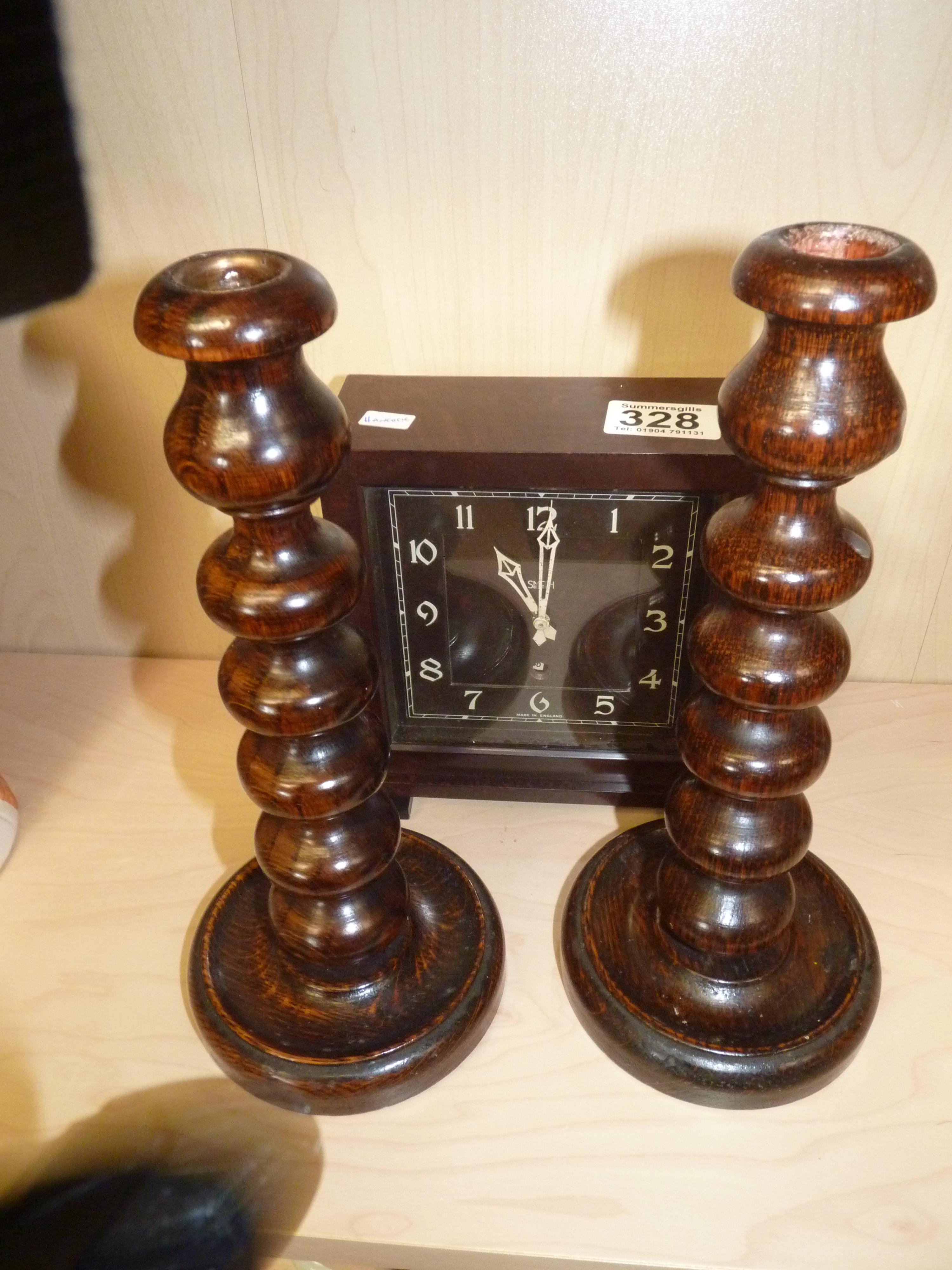 Smith Electric deco mantle clock & Pair of candlesticks