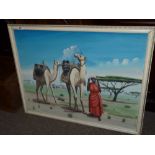 African camels scene painting signed.