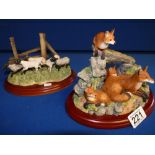 Border fine arts 'Rocky Den' fox cub and Lamb figurines (2)