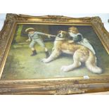 Large reproduction oil on canvas of childhood scene 105x130 cm incl frame