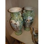 Pair of green Japanese stoneware vases