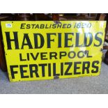 Hadfields Liverpool Enamel Yellow Sign