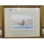 A watercolour by David Bell "Shipping off Whitby" 1995