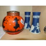 Pair of Adams Jasperware vases and scent jar