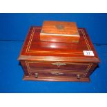 Inlaid wooden jewellery box and card box