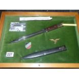 WWII Nazi paratroop dress bayonet c/w decals etc "Kreta 1941" in glazed case