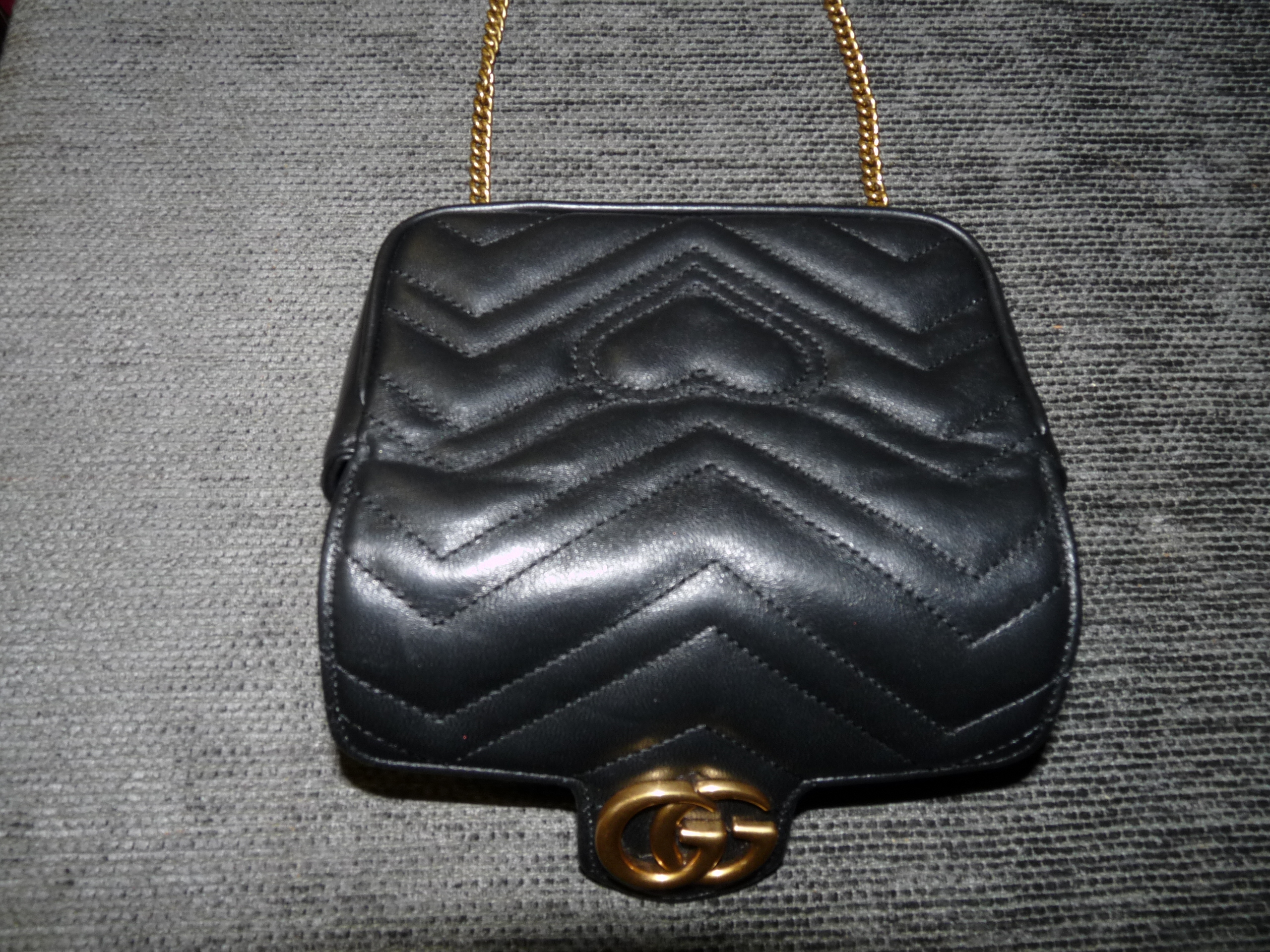 Gucci Marmont Super mini bag in Black Calf skin leather H 4" x 6.5" x d 1.75" Pre owned grade A- - Image 3 of 7