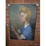 Oil on canvas of a seated lady - possibly 50s/60s