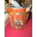 Rope handled wooden coal bucket with coat of arms