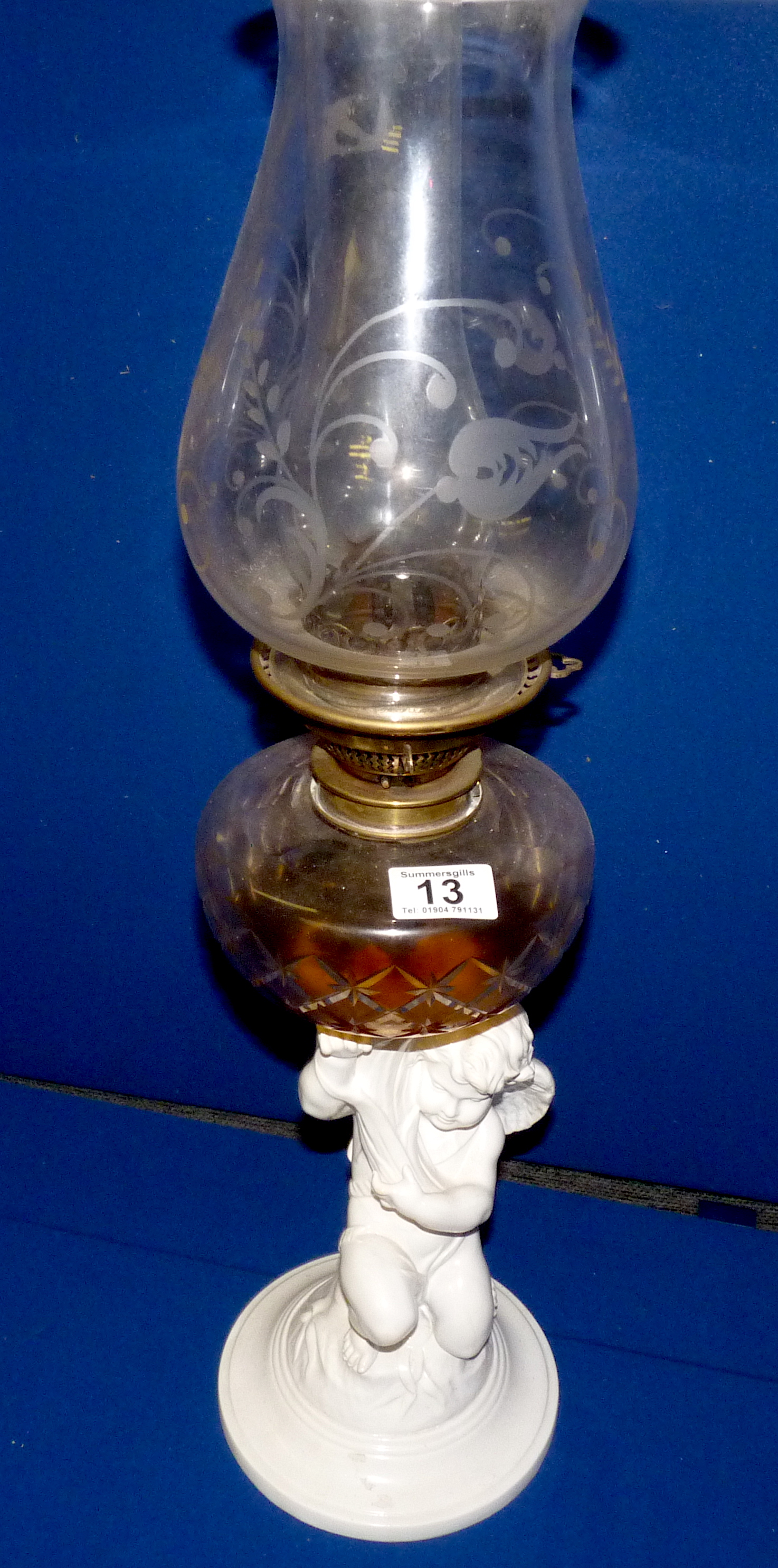 Copeland Spode cherub-based antique oil lamp