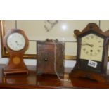 Oriental jewellery box and two mantle clocks