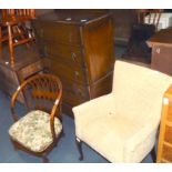 Oak chest and 2 armchairs