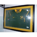 Signed and framed Francois Pienarr South Africa Rugby shirt
