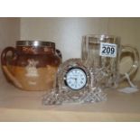 Waterford crystal clock and mug and silver topped Doulton