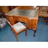 Leather top writing table with ball and claw feet and chair
