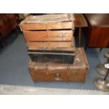 2 trunks and wooden egg box