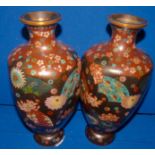 Pair of Cloisonné Chinese floral vases - no damage 31cm height
