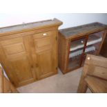 Pine cupboard and glazed cabinet