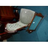 Victorian nursing chair, mahogany mirror and cane seat chair