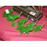 Set of Green Glass Elephants