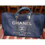 Chanel Deauville tote bag in navy with good fleck 9/10 condition with authencitity card. 27452733