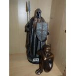 Bronze effect lady figure & knight/guardian