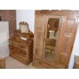 Pitch pine dressing table and wardrobe