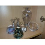 60's style Caithness vase, jug and jar set and paperweights