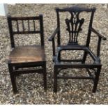 A GEORGIAN MAHOGANY COUNTRY CHAIR With bobbin turned rails, along with a mahogany open armchair