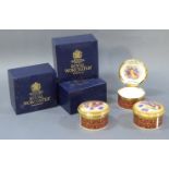 ROYAL WORCESTER, A COLLECTION OF THREE CIRCULAR PORCELAIN TRINKET BOXES Hand painted with fruit,