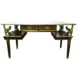 A NAPOLEONIC STYLE MAHOGANY DESK With a green tooled leather top over two short drawers, gilt